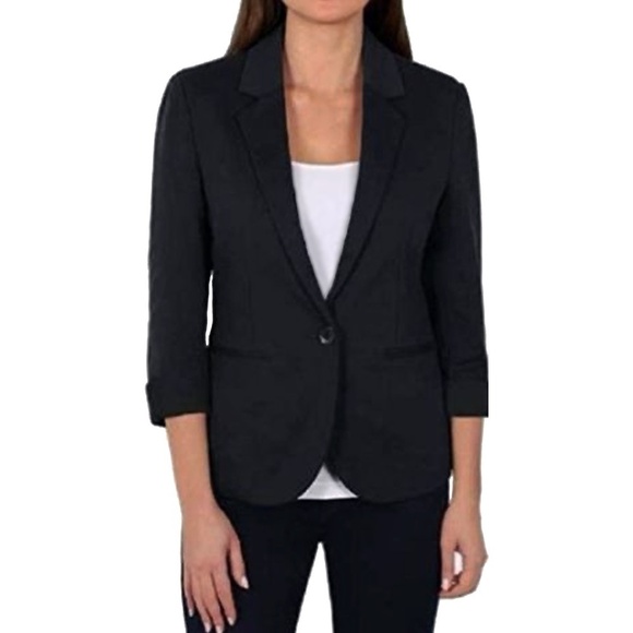 Nicole Miller Original Cardigan Blazer Cotton Boyfriend Jacket w/ Pockets Black - Picture 2 of 10
